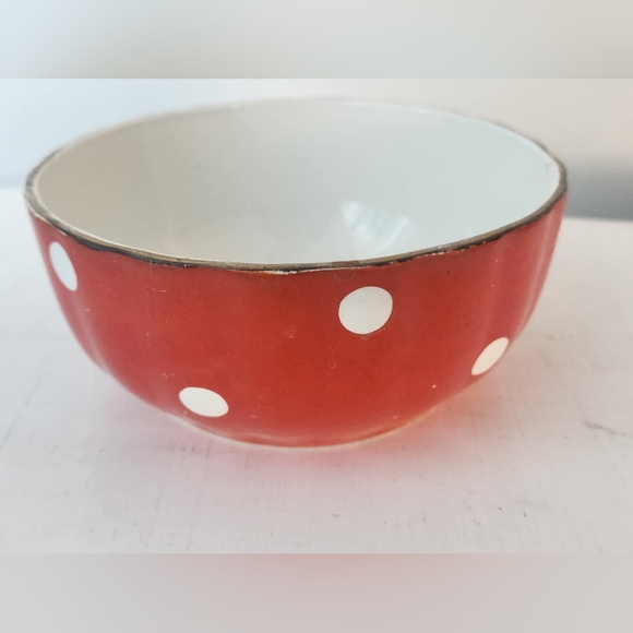 Vintage Sarreguemines France Mixing Bowl - 5.75" Red With White Polka Dots - Picture 2 of 4